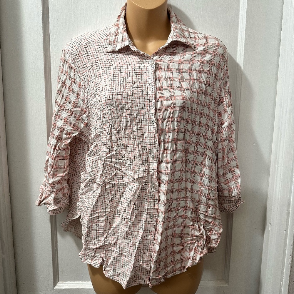 N Touch Orange Plaid Long Sleeve Button Down in L
